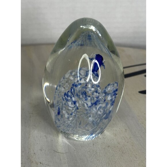 Handcrafted Glass Paperweight With Blue Fish & White Accents - Picture 4 of 11